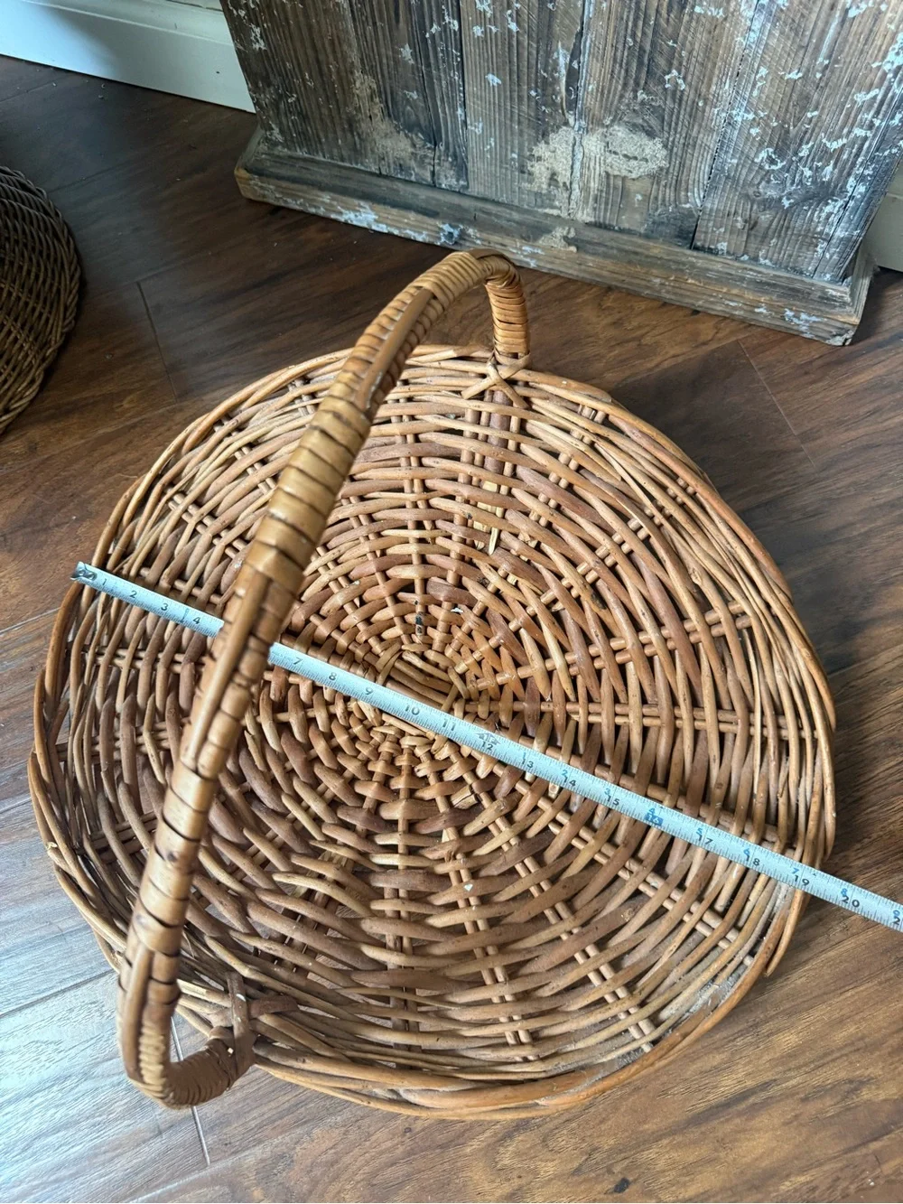 Large Mid Century French Style Flower Gathering Wicker Basket with Handle